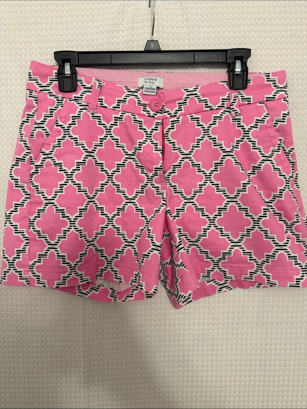 crown & ivy Pink and Black Geometric Print Bermuda Shorts